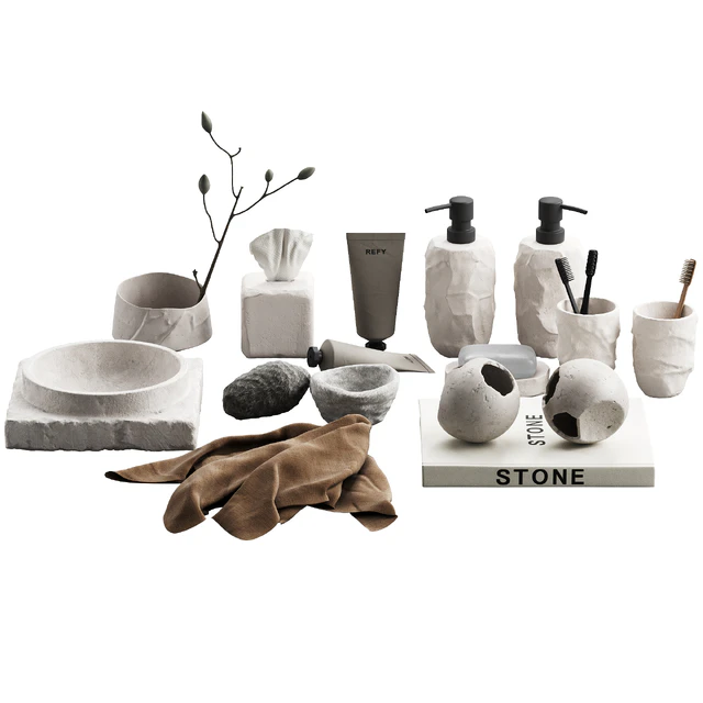 488 bathroom decorative set 04 cracked concrete accessories 01 — Скачать
