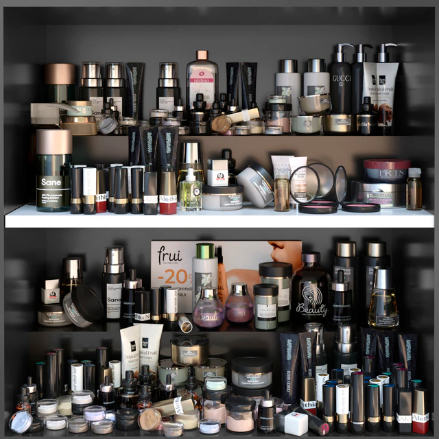 Shelf with a set of cosmetics for beauty salons, shops or dutifree. Make up — Descargar