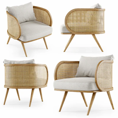 Wooden rattan lounge chair C20 by Bpoint Design / Rattan chair — Ver 1
