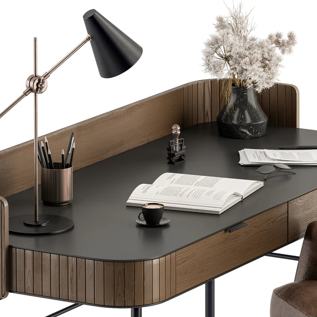 Home Office Wood and Black Table - Office Furniture 292 — Descargar