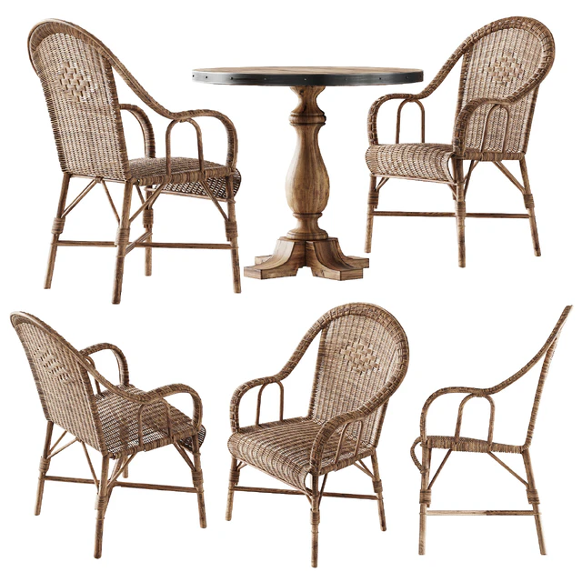 Плетеный стул Kokmaison Fauteuil grand pere и круглый стол — Скачать