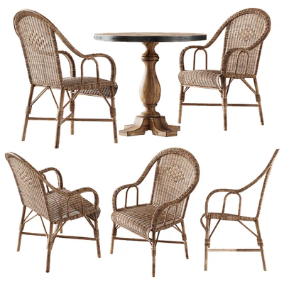 Плетеный стул Kokmaison Fauteuil grand pere и круглый стол — Вид 1