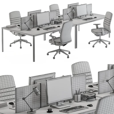 employee Desk Gray Set - Office Furniture 237 — Ver 4
