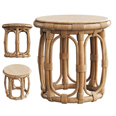 Round Natural Rattan Accent Table — Ver 5