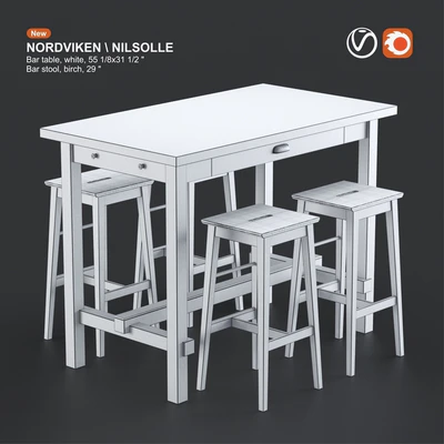 Ikea NORDVIKEN bar table and NILSOLLE bar stool, white and birch — Вид 2