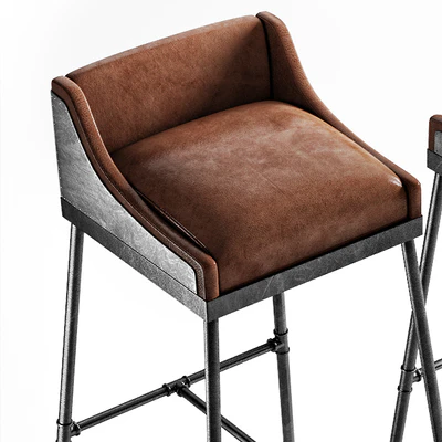 IRON SCAFFOLD LEATHER STOOL — Ver 2