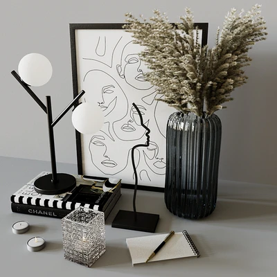 Decorative set with Ribbed Glass Vase — View 3