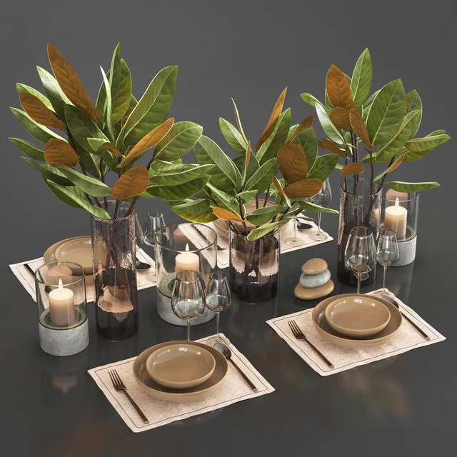 Table setting with leaves 1 — Descargar