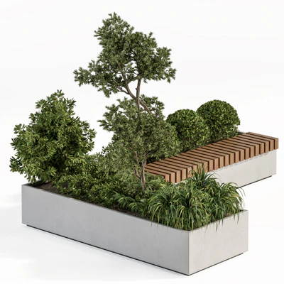 Urban Furniture / Architecture Bench with Plants- Set 17 — Ver 5