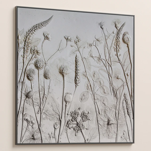 Textural Plaster Wildflowers Boho Wall Art C-508 — Descargar