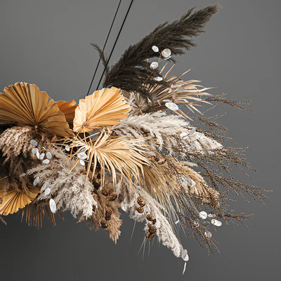 Hanging installation bouquet of dried flowers with pampas, pampas grass, reeds, suspension, wedding decor and decoration. 189. — Ver 6