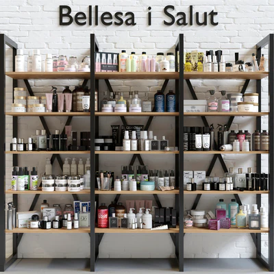 A huge rack with luxury cosmetics for beauty salons and professional cosmetology — View 1