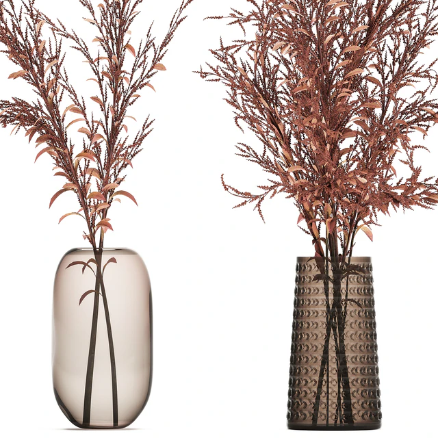 Bouquet of red branches of dried flowers in a glass vase with Goldenrod, Solidago. Set 153. — Descargar