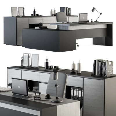Boss Desk Gray Wood and Black - Office Furniture 248 — Ver 3