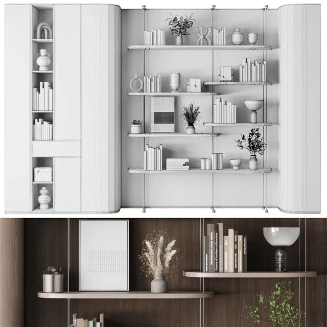 Cabinet Furniture - Wooden Shelves Decorative With Plants and Book 06 — Скачать