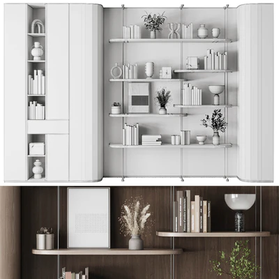 Cabinet Furniture - Wooden Shelves Decorative With Plants and Book 06 — Вид 4