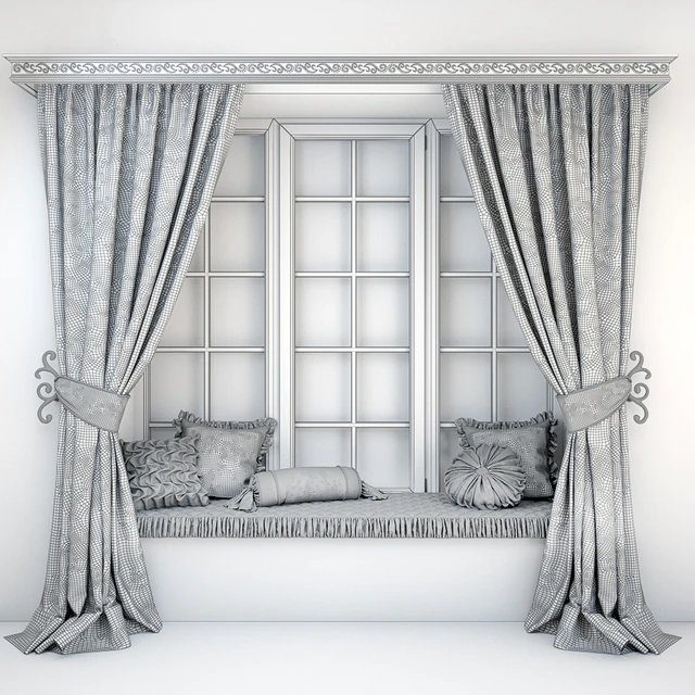 Soft quilted sill with cushions and curtains — Descargar
