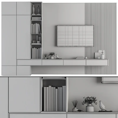 TV Wall Wood and Concrete - Set 26 — Ver 3