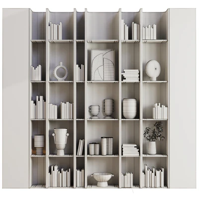 wooden Shelves Decorative With Plants and Book - Wooden Rack 08 — Ver 7