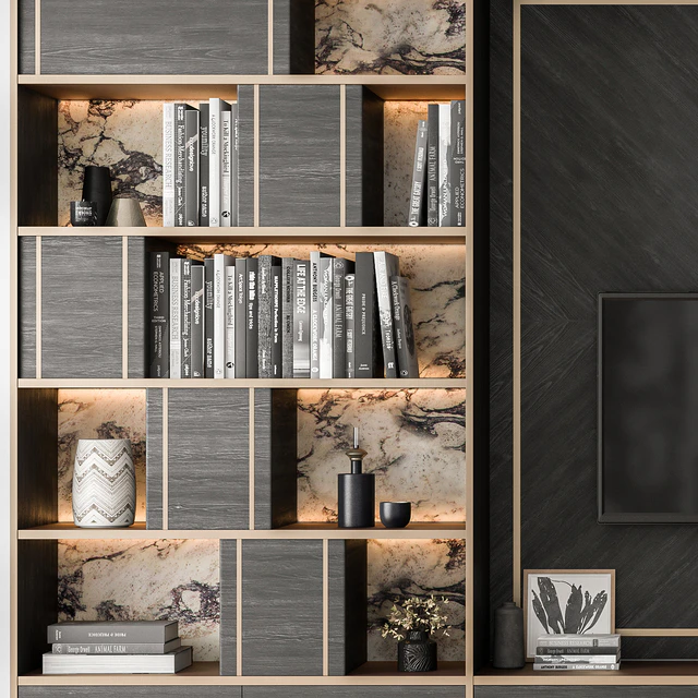 TV Wall Black Wood with Stone Slab - Set 32 — Descargar