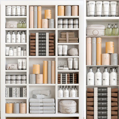 Cabinet with a collection of white cosmetics 3. Make Up and bathroom accessories — Ver 1