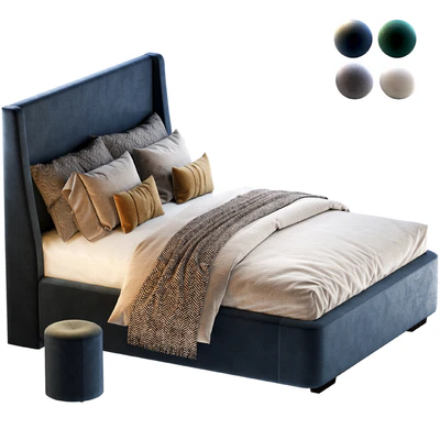 Кровать Дефанс 160 Velvet Grey / emerald /sand / blue с пуфом Кофи Диванру — Вид 1