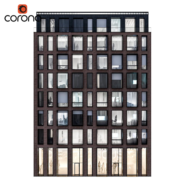 Modern residential facade 01 | night + interiors — Скачать