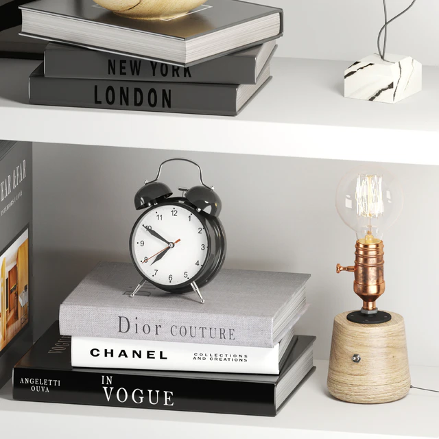 Decorative Set 017 With Classic Alarm Clock And Edison Lamp — Descargar