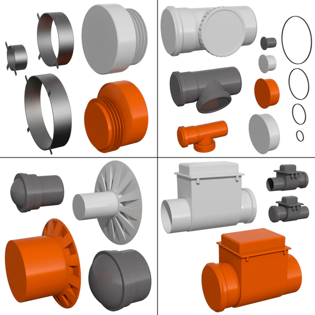 Counstraction designer water supply sewerage  pipes fittings clamps crosspieces couplings — Descargar