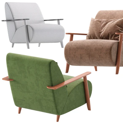 Armchair Marthan Beige Velvet By Barcelona Design 8 Colors Version/Кресло Marthan бежевое вельветовое — Вид 7