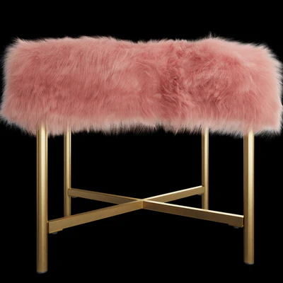 HomePop Decorative Faux Fur Square Ottoman — Ver 3