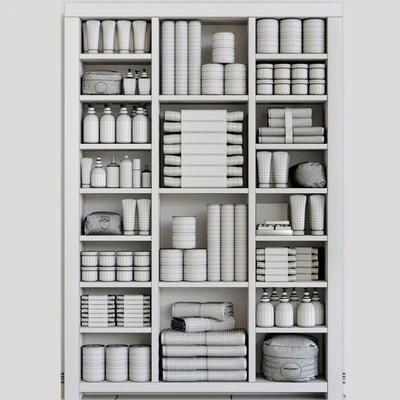 Cabinet with a collection of white cosmetics 3. Make Up and bathroom accessories — Ver 2