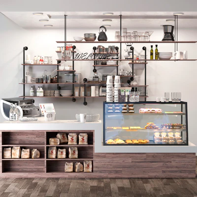 Cafe in loft style with a showcase with desserts and sweets 3. Coffee point — Ver 1