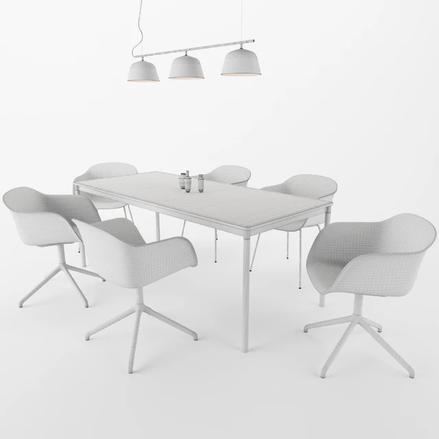 MUUTO Fiber Armchair, Ambit Rail Lamp, Base Table — Descargar