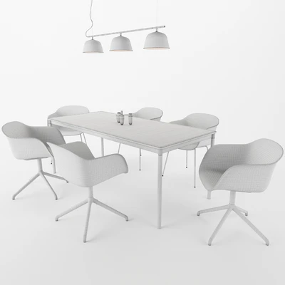 MUUTO Fiber Armchair, Ambit Rail Lamp, Base Table — Ver 3