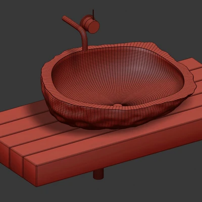 Stone sink on a log countertop — Ver 6