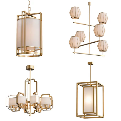 Wide Antique Brass Chandelier and pendant lamps 2 — Download