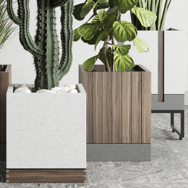Plant box Indoor outdoor plant 163 wooden and concrete dirt vase box pot palm cactus Collection — Descargar