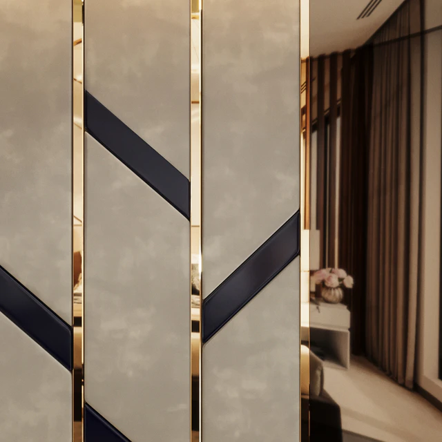 Headboard made of bronze mirror and soft beige panels — Descargar