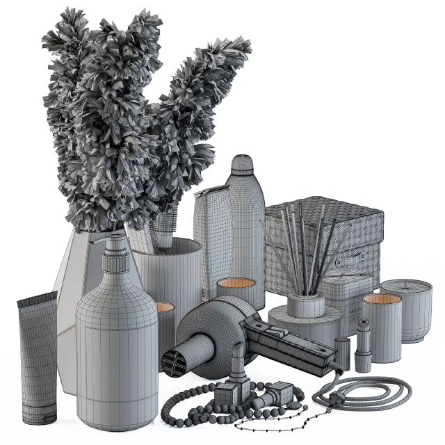 Bathroom Decor Set 05 - Black Set with pampas Plant — Descargar