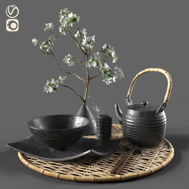 Eastern tableware with flowers — Descargar