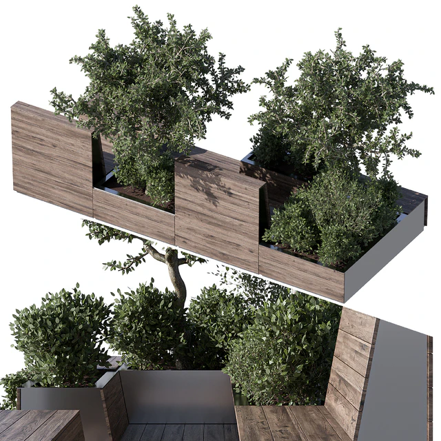 Parklet with bushes and trees - recreation area in the park and urban environment — Descargar