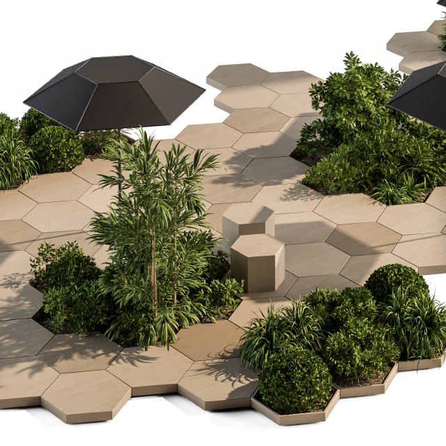 Urban Furniture / Architecture Bench with Plants- Set 25 — Descargar