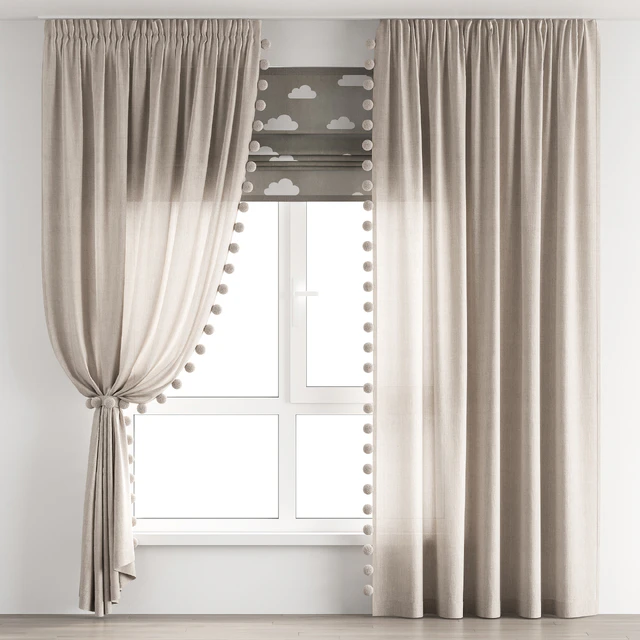 Curtains for the nursery ZS01 with pompoms — Download