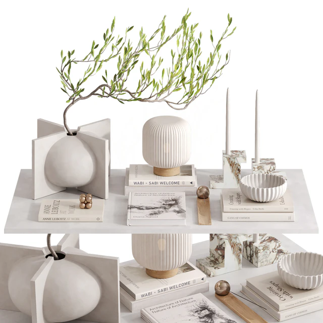 Decorative set with a tree branch in beige colors — Descargar