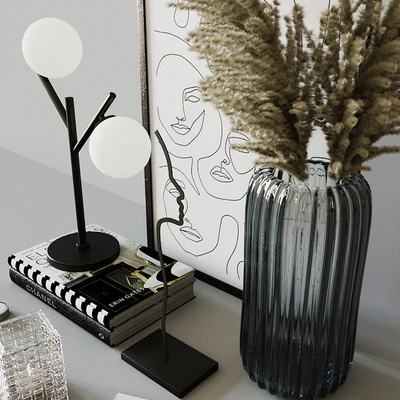 Decorative set with Ribbed Glass Vase — View 4
