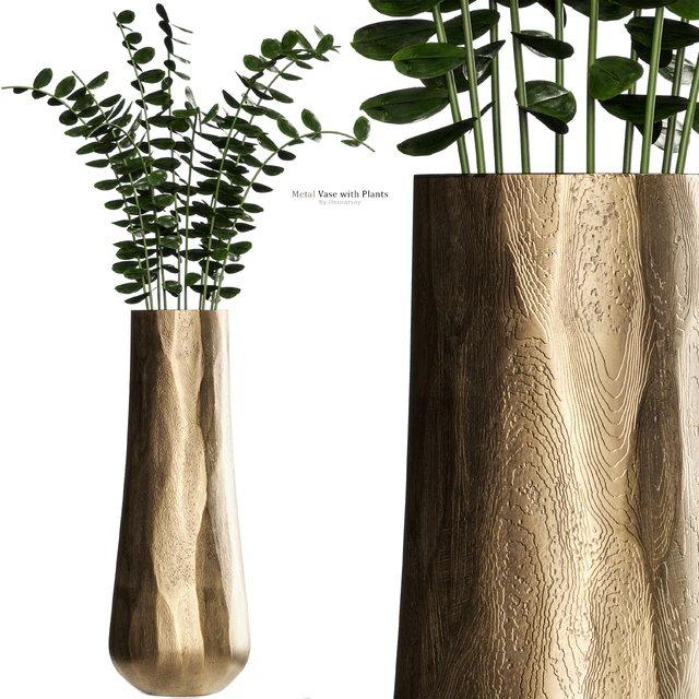 Metal Antiqued Brass Vase with Plant — Descargar