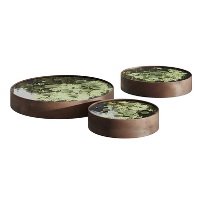 Garden ponds 02 black steel and corten steel round bowls — Ver 3