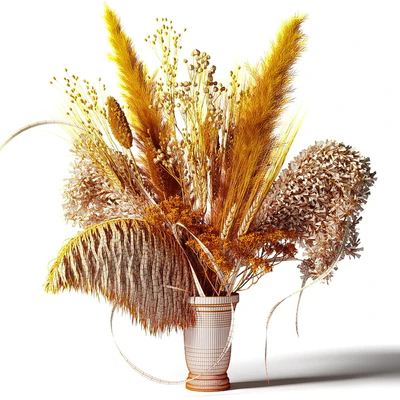 Bouquet of dried flowers with a black feather in a glass vase — Ver 3
