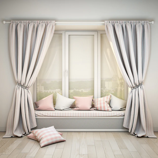 Soft sill with cushions and curtains — Descargar